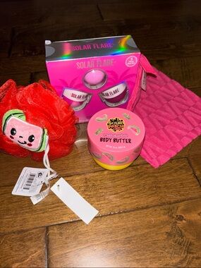 Sour Patch Kids Watermelon Body Butter/loofah/cosmetic bag/Solar Flare Set - New